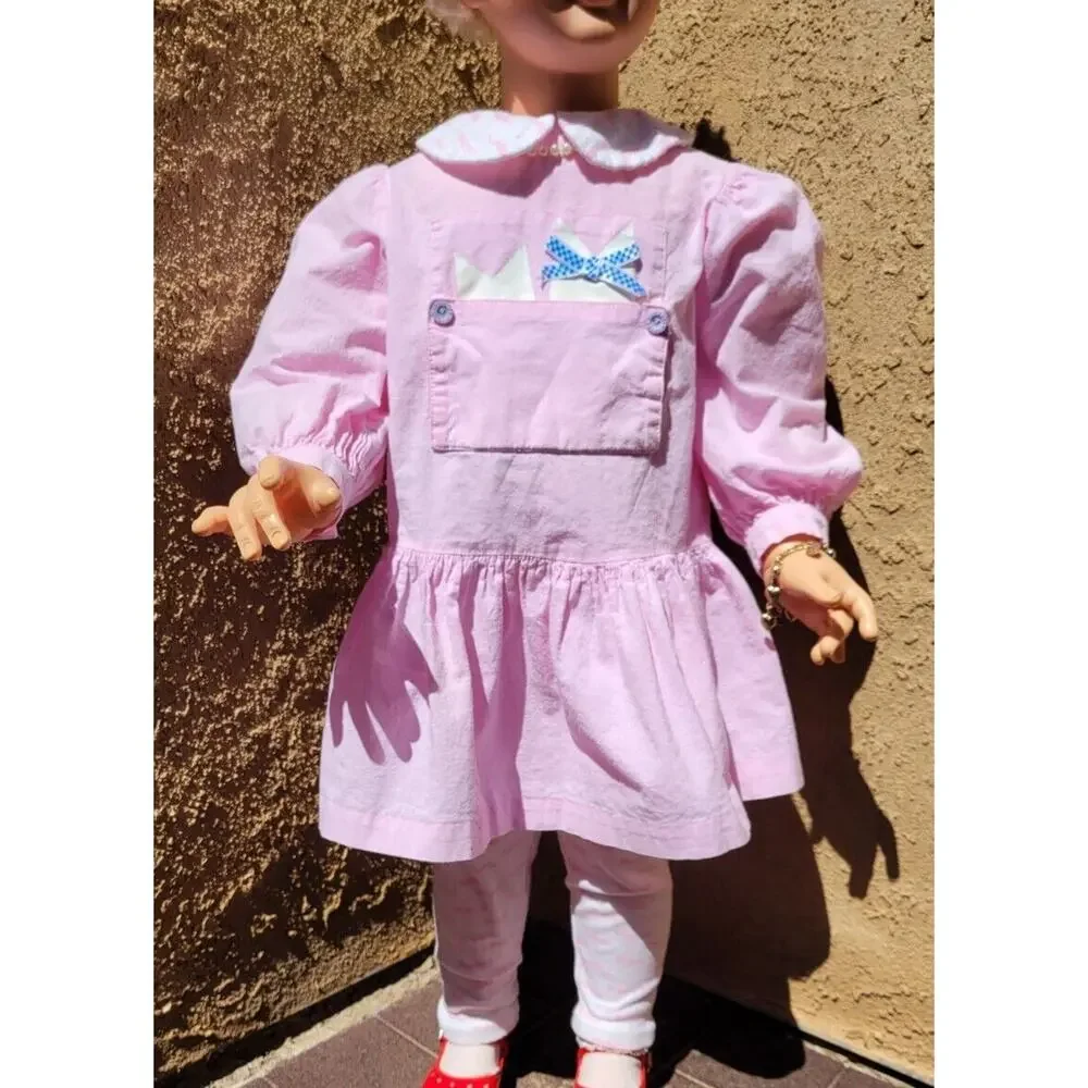 VTG Sweet Potato Pink Dress with Leggings 4T Kitten Cats Pocket